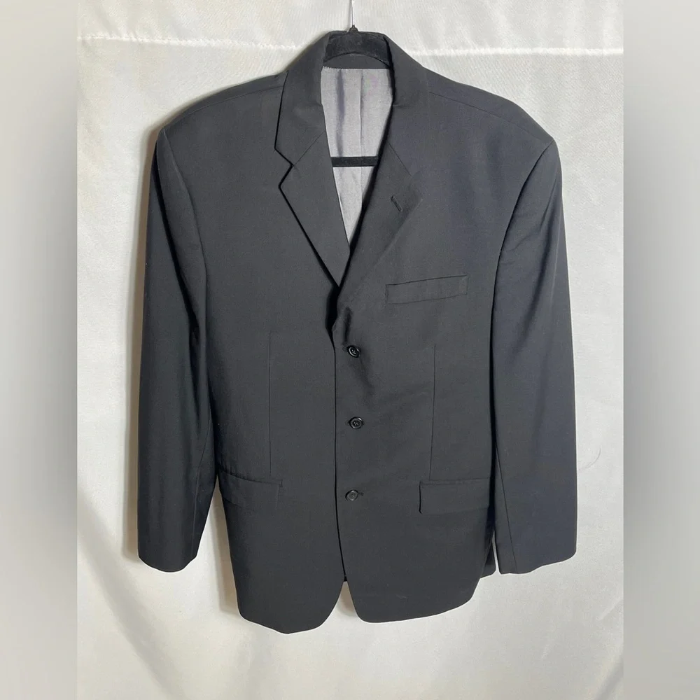Vintage Black 100% Men's Wool Blazer Jacket Woolmark Made In Canada 42R